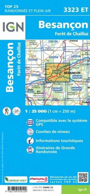 Carte TOP 25 n° 3323 ET - Besançon, Forêt de Chailluz | IGN carte pliée IGN 