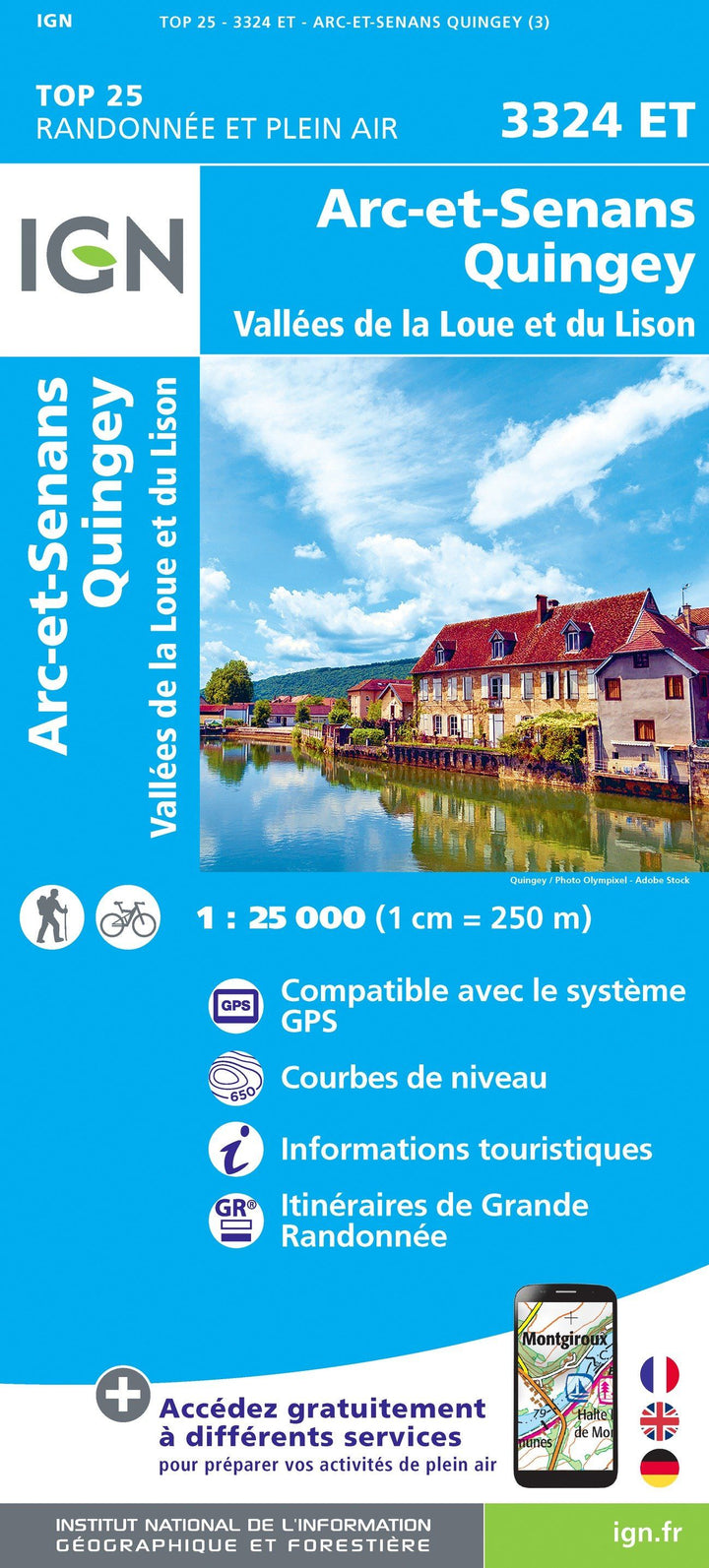Carte TOP 25 n° 3324 ET - Arc-et-Senans, Quingey, Vallées de la Loue et du Lison | IGN carte pliée IGN 