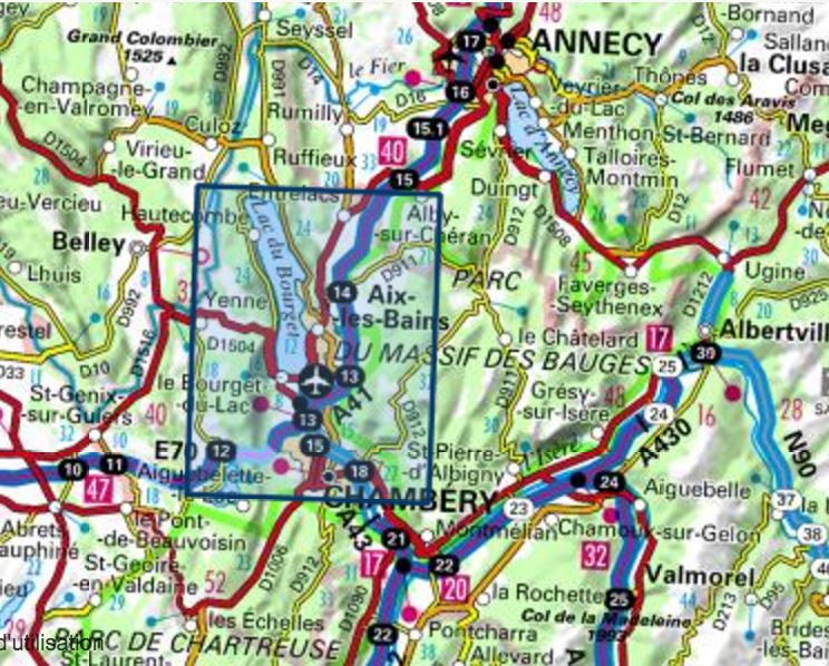 Carte TOP 25 n° 3332 OT - Chambéry, Aix-les-Bains & Lac du Bourget | IGN carte pliée IGN 