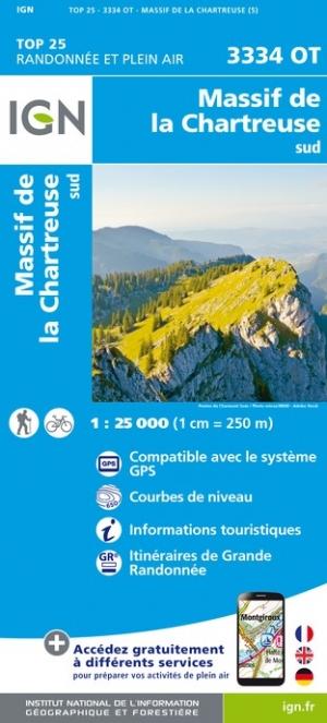 Carte TOP 25 n° 3334 OT - Massif de la Charteuse Sud (Alpes) | IGN carte de randonnée IGN