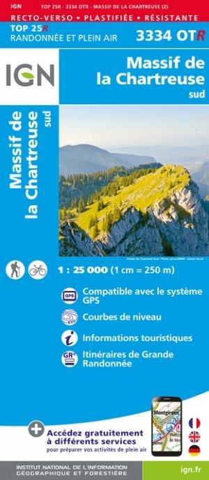Carte TOP 25 n° 3334 OTR (résistante) - Massif de la Charteuse Sud (Alpes) | IGN carte de randonnée IGN