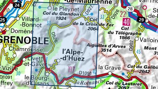 Carte TOP 25 n° 3335 ET - Bourg d'Oisans, l'Alpe d'Huez, Grandes Rousses, Sept Laux (Alpes) | IGN carte pliée IGN 