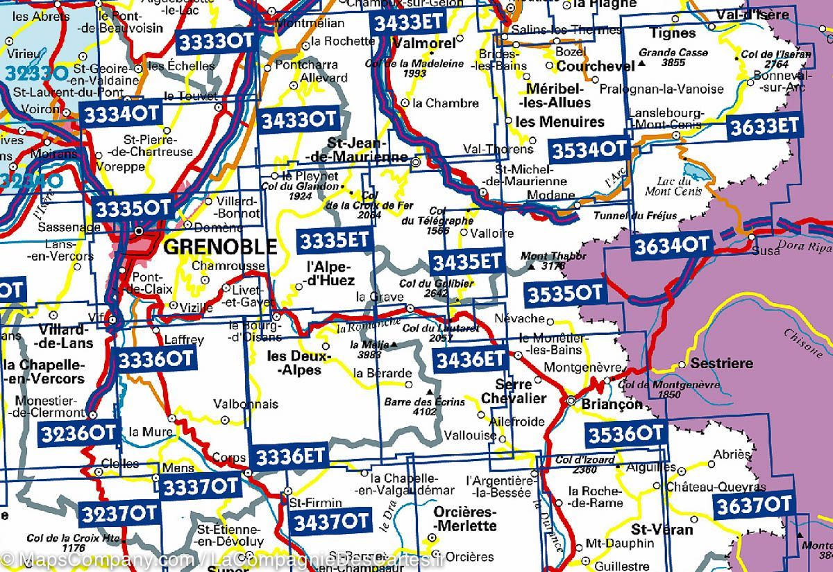 Carte TOP 25 n° 3335 ETR (résistante) - Bourg d'Oisans & l'Alpe d'Huez (Alpes) | IGN carte de randonnée IGN