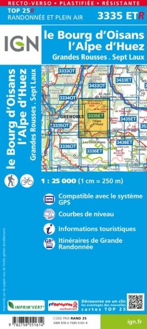 Carte TOP 25 n° 3335 ETR (résistante) - Bourg d'Oisans & l'Alpe d'Huez (Alpes) | IGN carte pliée IGN 