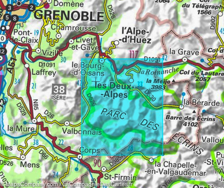 Carte IGN TOP 25 n° 3336 ETR (résistante) - Les Deux Alpes, Olan, Muzelle (PN des Ecrins, Alpes) - La Compagnie des Cartes