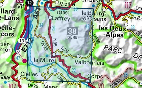 Carte TOP 25 n° 3336 OT - La Mure & Valbonnais (Alpes) | IGN carte de randonnée IGN