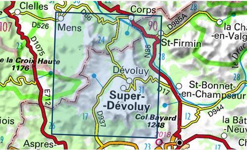 Carte TOP 25 n° 3337 OT - Massif de Dévoluy, Obiou & Pic de Bure (Alpes) | IGN carte pliée IGN 