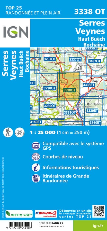 Carte TOP 25 n° 3338 OT - Serres, Veynes & Haut Buëch (Alpes) | IGN carte de randonnée IGN