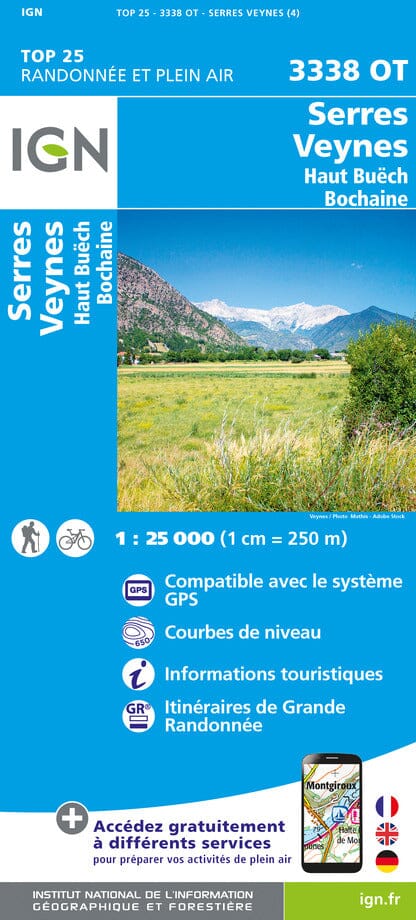 Carte TOP 25 n° 3338 OT - Serres, Veynes & Haut Buëch (Alpes) | IGN carte pliée IGN 