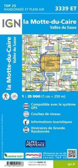 Carte TOP 25 n° 3339 ET - La Motte du Caire & Vallée du Sasse (Alpes) | IGN carte pliée IGN 