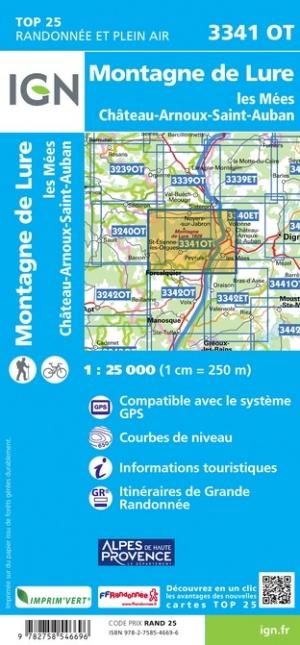 Carte TOP 25 n° 3341 OT - Montagne de Lure, Les Mées, Château-Arnoux-Saint-Auban | IGN carte de randonnée IGN
