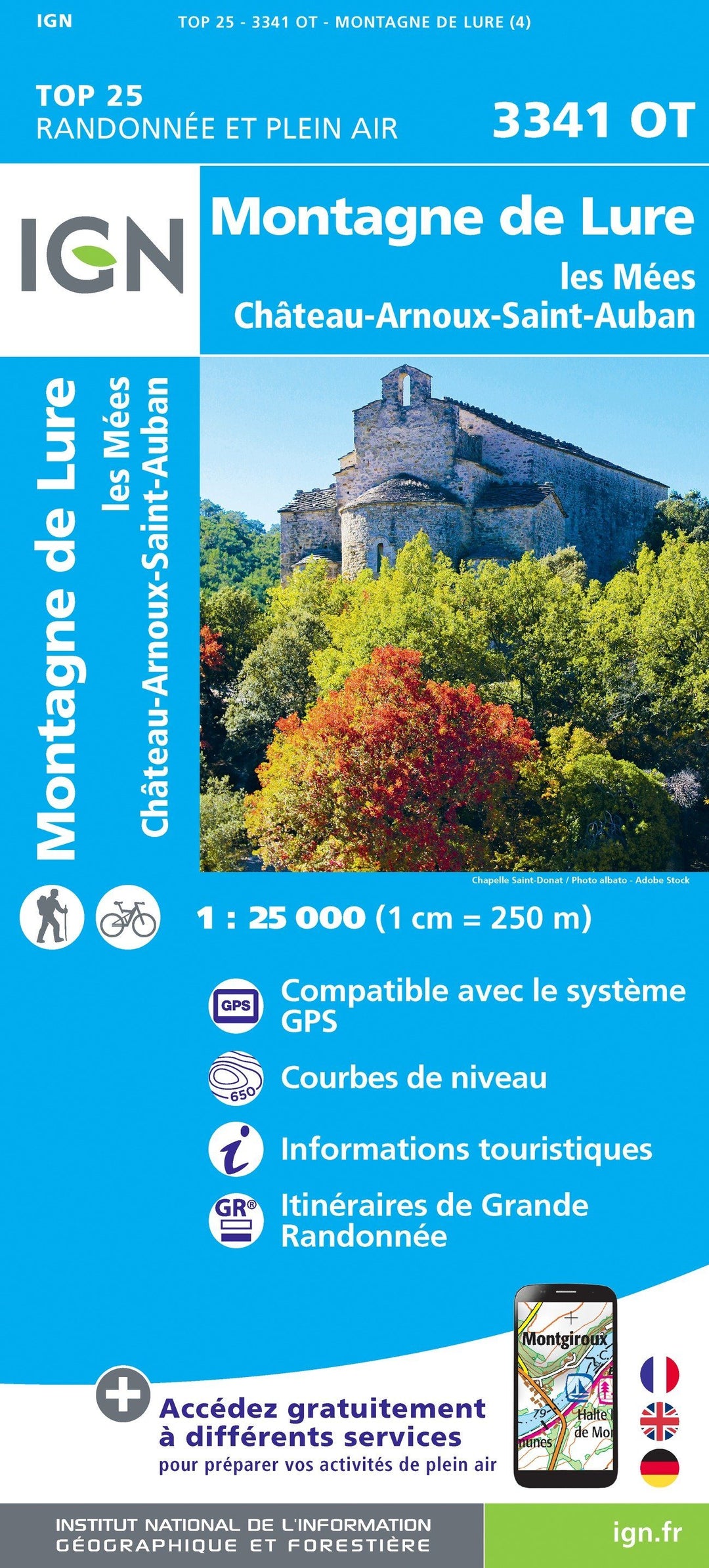 Carte TOP 25 n° 3341 OT - Montagne de Lure, Les Mées, Château-Arnoux-Saint-Auban | IGN carte pliée IGN 