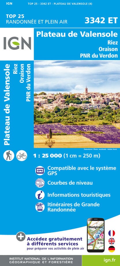 Carte TOP 25 n° 3342 ET - Plateau de Valensole, Riez & Oraison (PNR du Verdon) | IGN carte pliée IGN 
