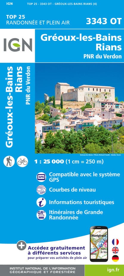 Carte TOP 25 n° 3343 OT - Gréoux-les-Bains & Rians (PNR du Verdon) | IGN carte pliée IGN 