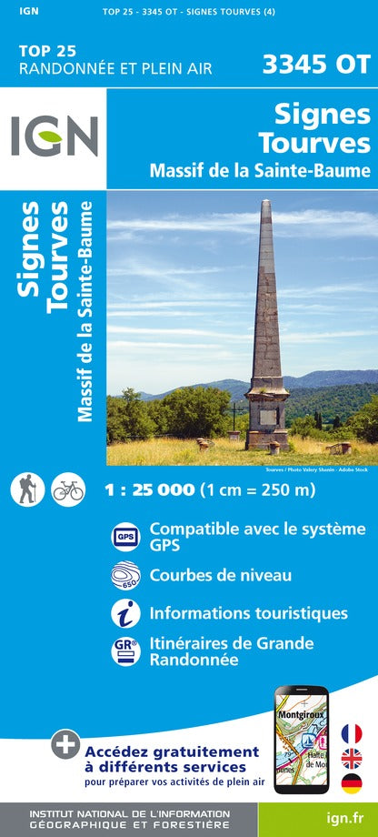 Carte TOP 25 n° 3345 OT - Signes, Tourves, Massif de la Sainte-Baume | IGN carte de randonnée IGN