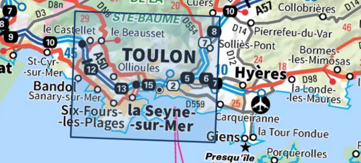 Carte TOP 25 n° 3346 OT - Toulon, Le Gros Cerveau, Mont Faron | IGN carte de randonnée IGN
