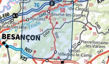 Carte TOP 25 n° 3423 ET - Baume-les-Dames, Vallée du Doubs | IGN carte de randonnée IGN