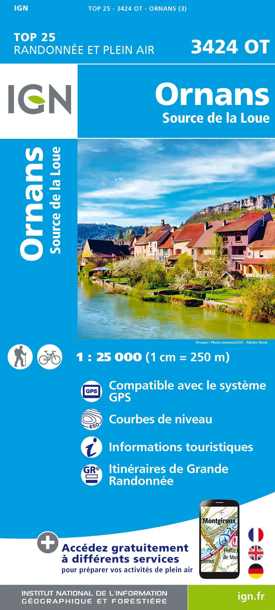 Carte TOP 25 n° 3424 OT - Ornans, Source de la Loue | IGN carte pliée IGN 
