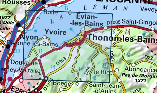 Carte TOP 25 n° 3428 ET - Thonon-les-bains, Evian-les-Bains & lac Léman (Alpes) | IGN carte de randonnée IGN