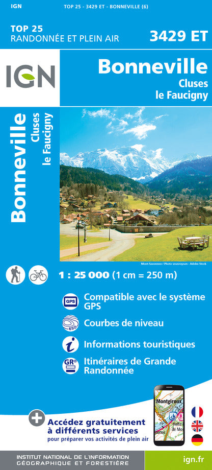 Carte TOP 25 n° 3429 ET - Bonneville (Alpes) | IGN carte de randonnée IGN