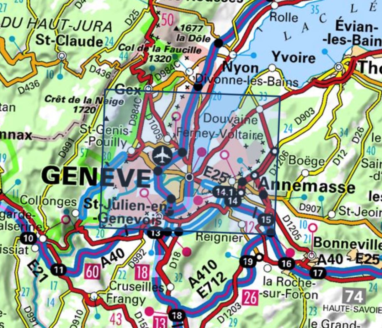 Carte TOP 25 n° 3429 OT - Genève, Anemasse & lac Léman (Alpes) | IGN carte de randonnée IGN