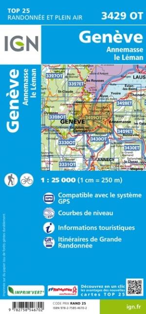 Carte TOP 25 n° 3429 OT - Genève, Anemasse & lac Léman (Alpes) | IGN carte de randonnée IGN