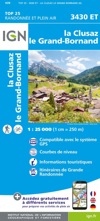 Carte TOP 25 n° 3430 ET - La Clusaz & Grand-Bornand (Alpes) | IGN carte de randonnée IGN Default Title