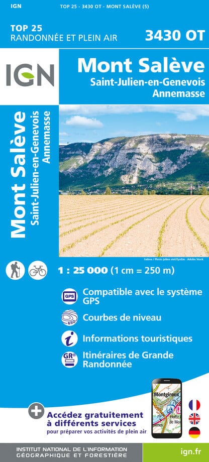 Carte TOP 25 n° 3430 OT - Mont Salève, St Julien en Genevois & Annemasse (Alpes) | IGN carte de randonnée IGN