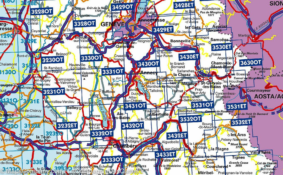 Carte TOP 25 n° 3431 OTR (résistante) - Lac d'Annecy (Alpes) | IGN carte pliée IGN 