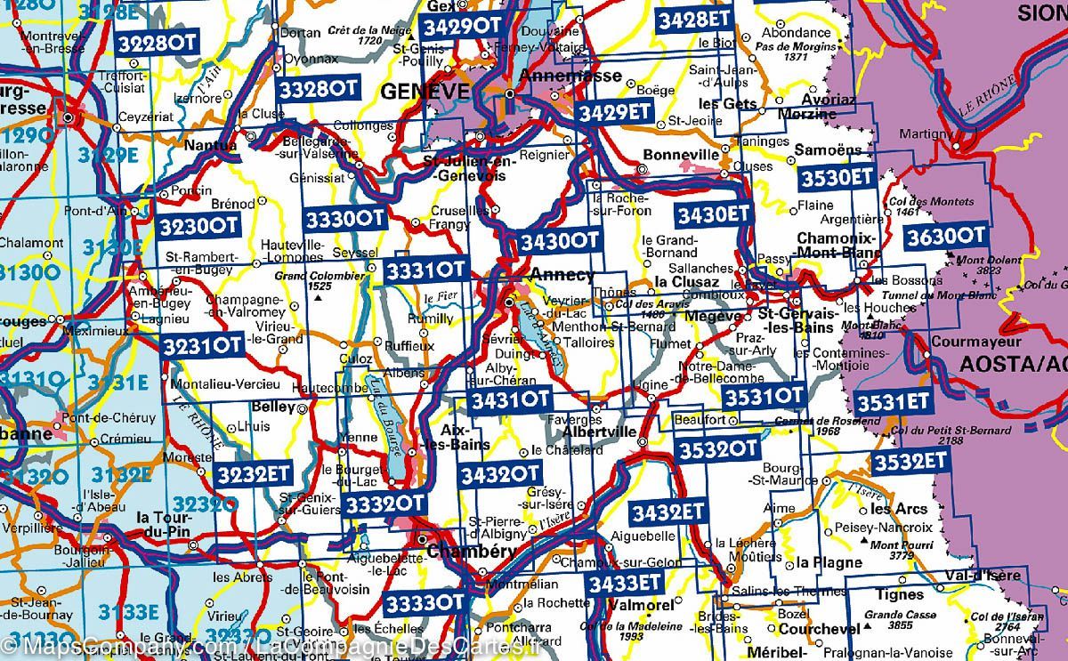 Carte TOP 25 n° 3431 OTR (résistante) - Lac d'Annecy (Alpes) | IGN carte de randonnée IGN