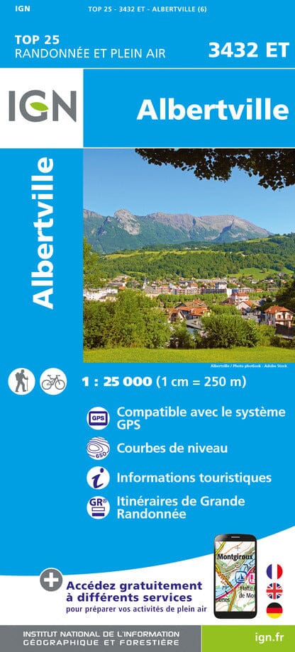 Carte TOP 25 n° 3432 ET - Albertville (Alpes) | IGN carte de randonnée IGN