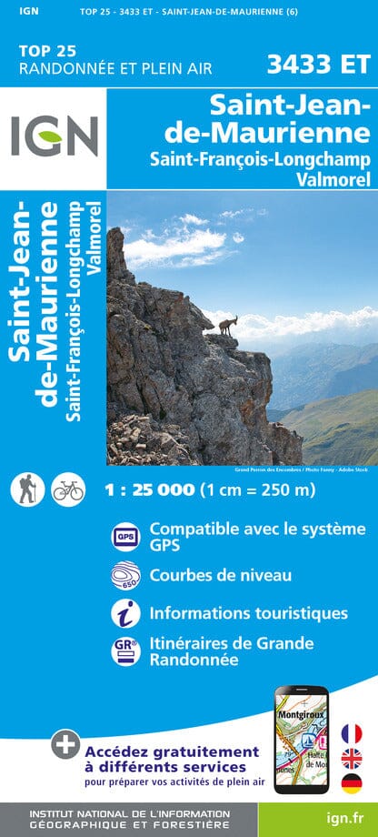 Carte TOP 25 n° 3433 ET - St-Jean-de-Maurienne, St-François-Longchamp & Valmorel (Alpes) | IGN carte de randonnée IGN Default Title