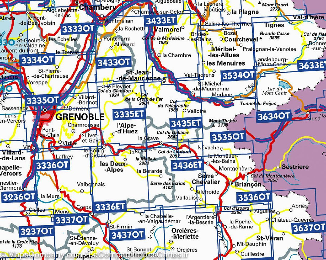 Carte IGN TOP 25 n° 3435 ETR (résistante) - Valloire, Aiguilles d'Arves &amp; Col du Galibier (Alpes) - La Compagnie des Cartes