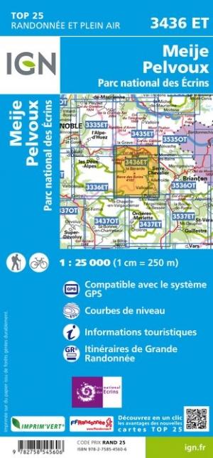 Carte TOP 25 n° 3436 ET - Meije, Mont Pelvoux (Parc National des Ecrins, Alpes) | IGN carte pliée IGN 