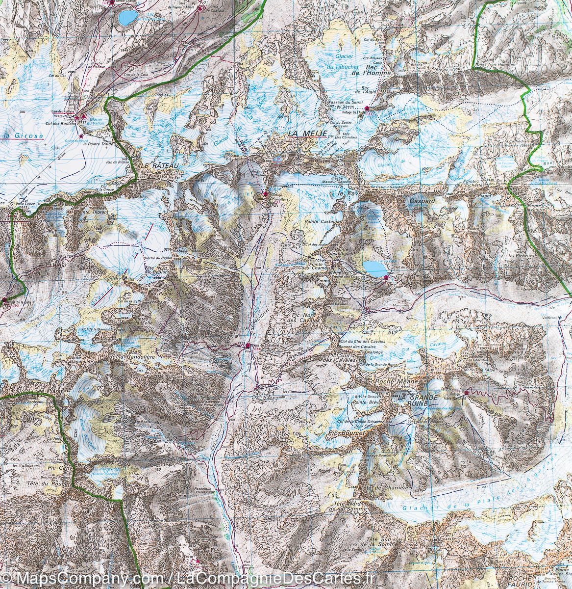 Carte TOP 25 n° 3436 ETR (résistante) - Meije, Mont Pelvoux (PN des Ecrins, Alpes) | IGN carte de randonnée IGN