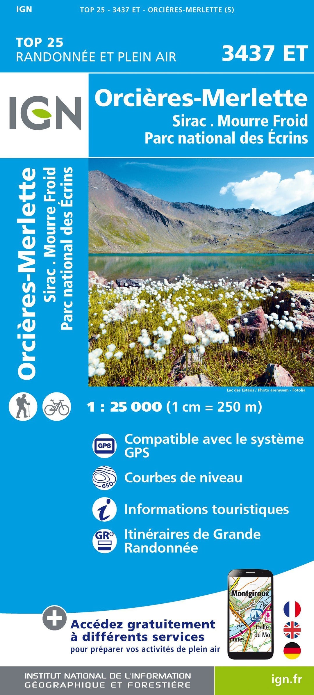 Carte TOP 25 n° 3437 ET - Orcières-Merlette (PN des Ecrins, Alpes) | IGN carte pliée IGN 
