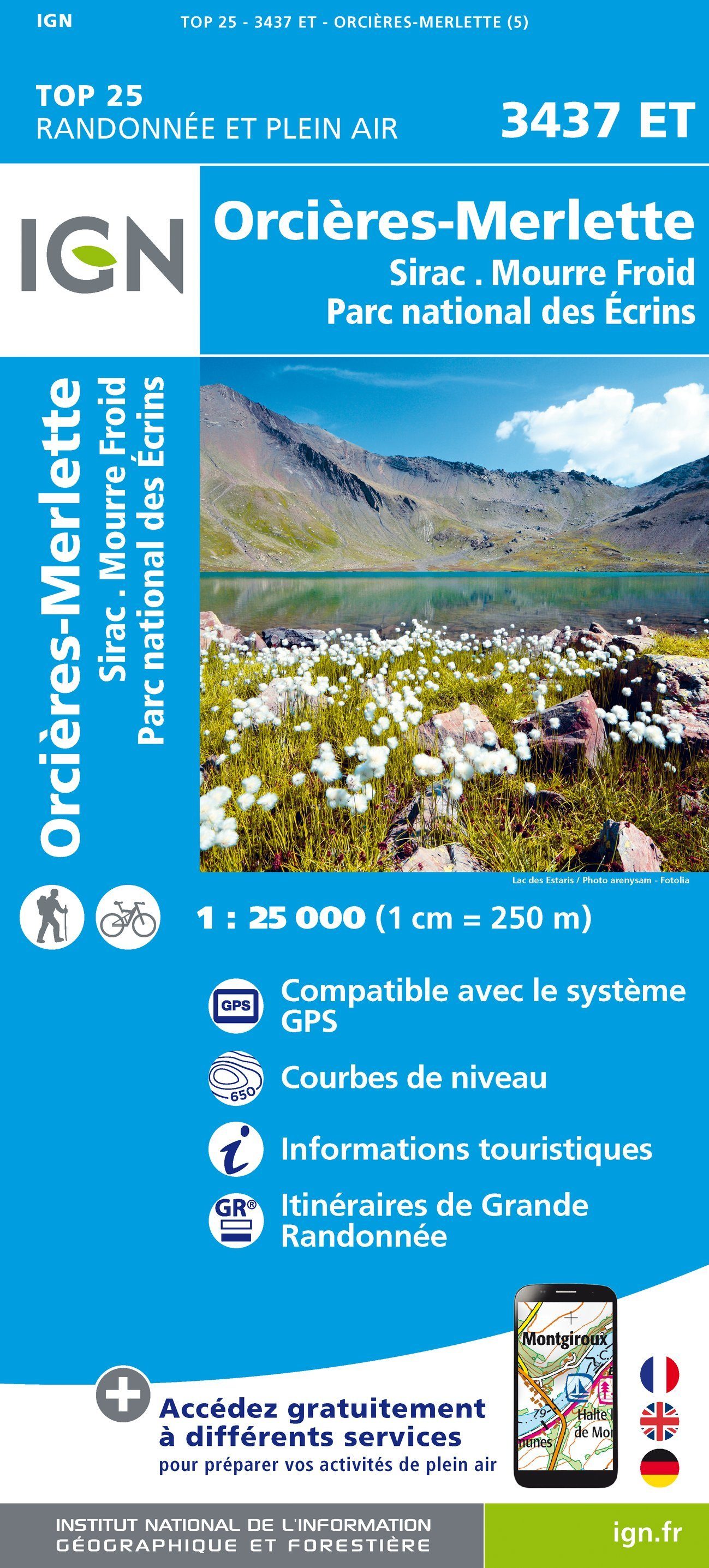 Carte TOP 25 n° 3437 ET - Orcières-Merlette (PN des Ecrins, Alpes) | IGN carte de randonnée IGN