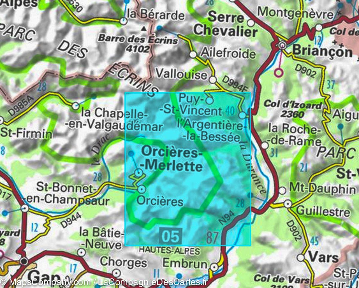 Carte TOP 25 n° 3437 ETR (Résistante) - Orcières-Merlette (PN des Ecrins, Alpes) | IGN carte de randonnée IGN