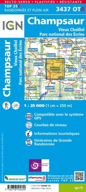 Carte TOP 25 n° 3437 OTR (Résistante) - Champsaur, Vieux Chaillol (PN des Ecrins, Alpes) | IGN carte de randonnée IGN