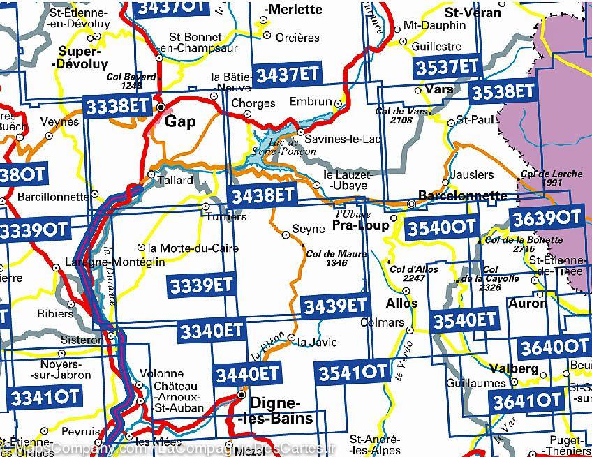 Carte IGN TOP 25 n° 3438 ETR (Résistante) - Embrun, les Orres & Lac de Serre-Ponçon (Alpes) - La Compagnie des Cartes