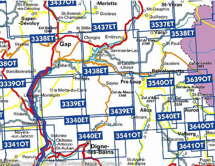Carte IGN TOP 25 n° 3438 ETR (Résistante) - Embrun, les Orres & Lac de Serre-Ponçon (Alpes) - La Compagnie des Cartes