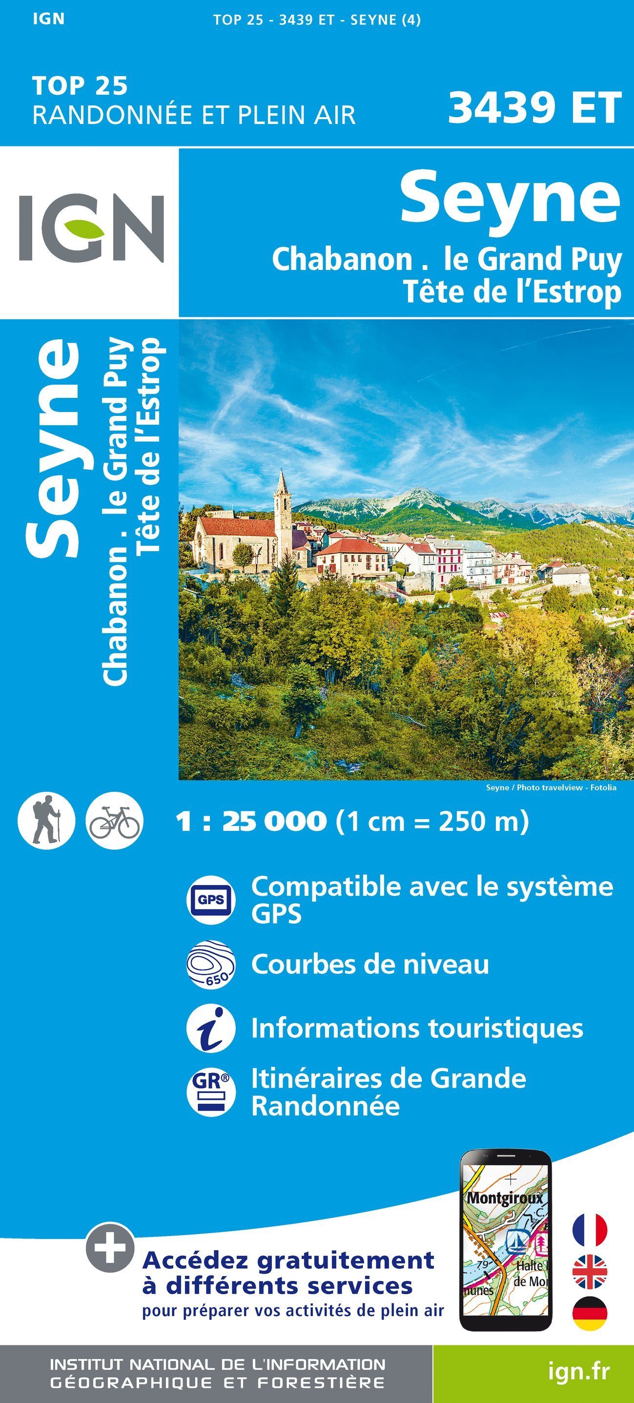 Carte TOP 25 n° 3439 ET - Seyne, Chabanon, Grand Puy (Alpes) | IGN carte de randonnée IGN