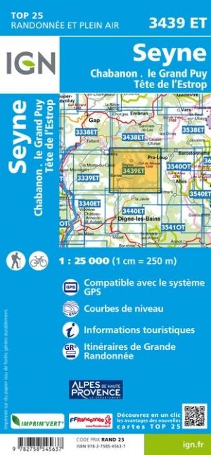 Carte TOP 25 n° 3439 ET - Seyne, Chabanon, Grand Puy (Alpes) | IGN carte pliée IGN 