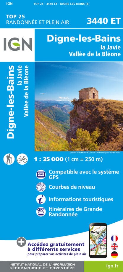 Carte TOP 25 n° 3440 ET - Digne-les-Bains, la Javie & Vallée de la Bléone | IGN carte de randonnée IGN