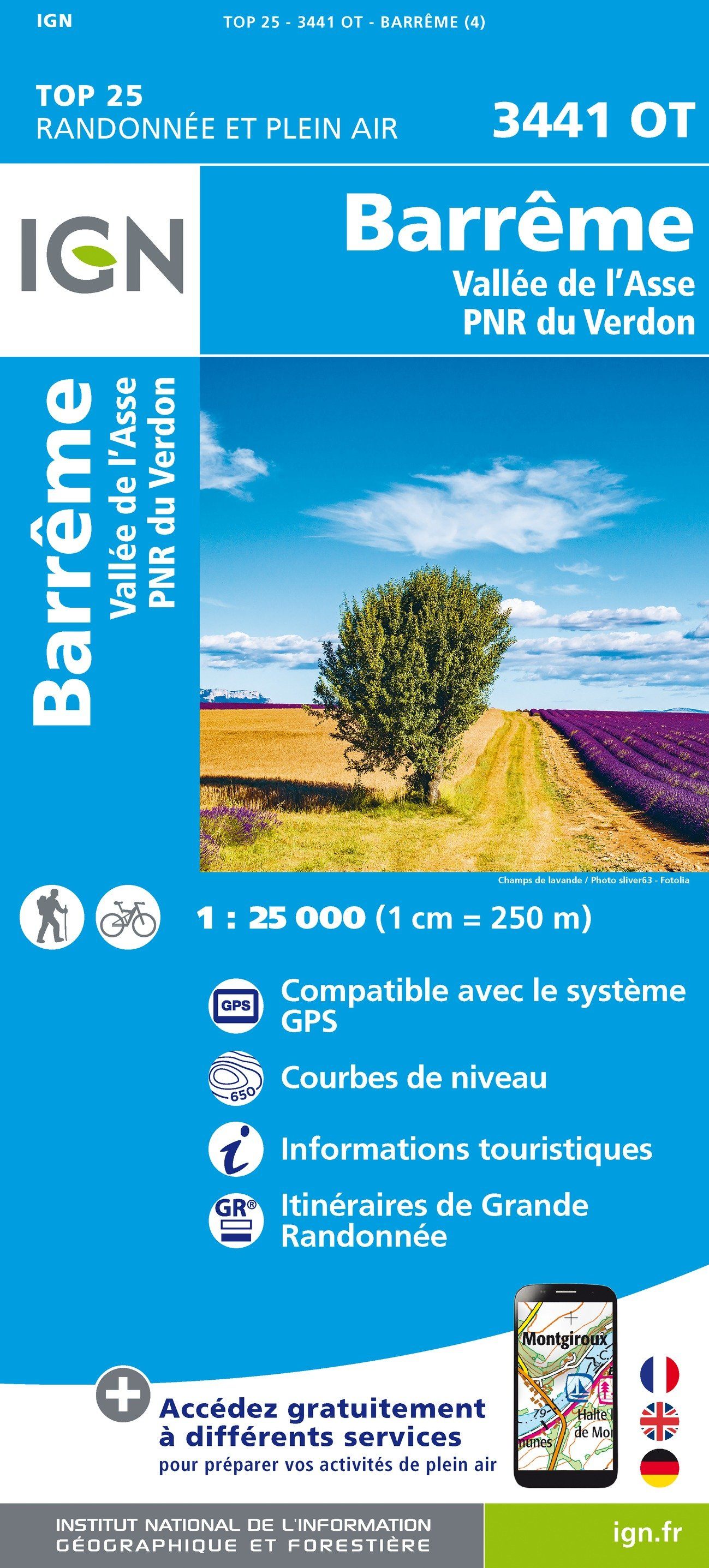 Carte TOP 25 n° 3441 OT - Barrême & Vallée de l'Asse & PNR du Verdon | IGN carte de randonnée IGN