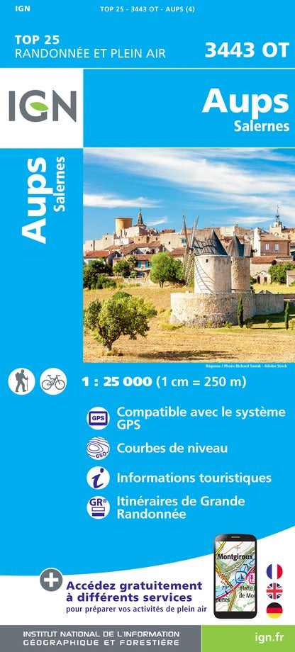 Carte TOP 25 n° 3443 OT - Aups & Salernes | IGN carte pliée IGN 