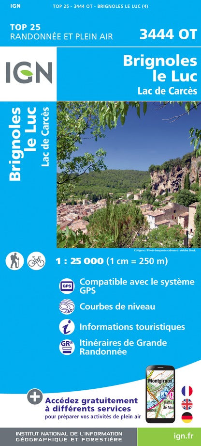 Carte TOP 25 n° 3444 OT - Brignoles, Le Luc, Lac de Carcès | IGN carte de randonnée IGN