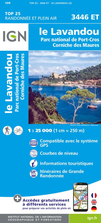Carte TOP 25 n° 3446 ET - Le Lavandou, Parc national de Port-Cros, Corniche des Maures | IGN carte pliée IGN 