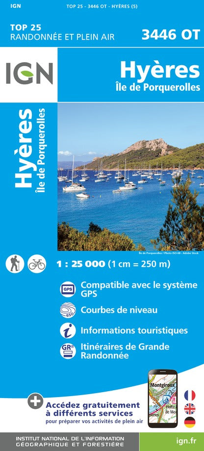 Carte TOP 25 n° 3446 OT - Hyères, Ile de Porquerolles | IGN carte de randonnée IGN