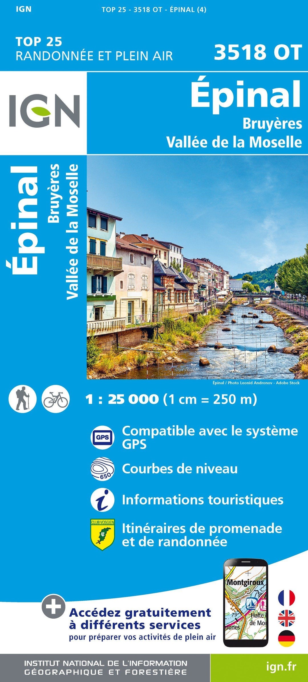 Carte TOP 25 n° 3518 OT - Epinal, Bruyères, Vallée de la Moselle | IGN carte pliée IGN 